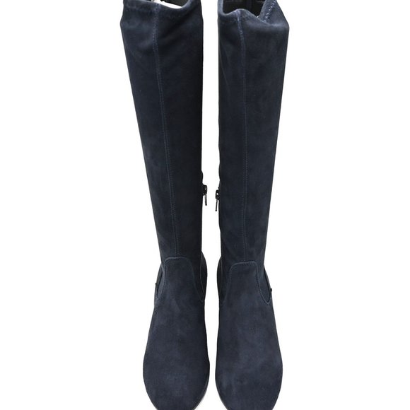 Le Pepe Navy Blue Elastic Suede knee high Boots - Picture 2 of 7